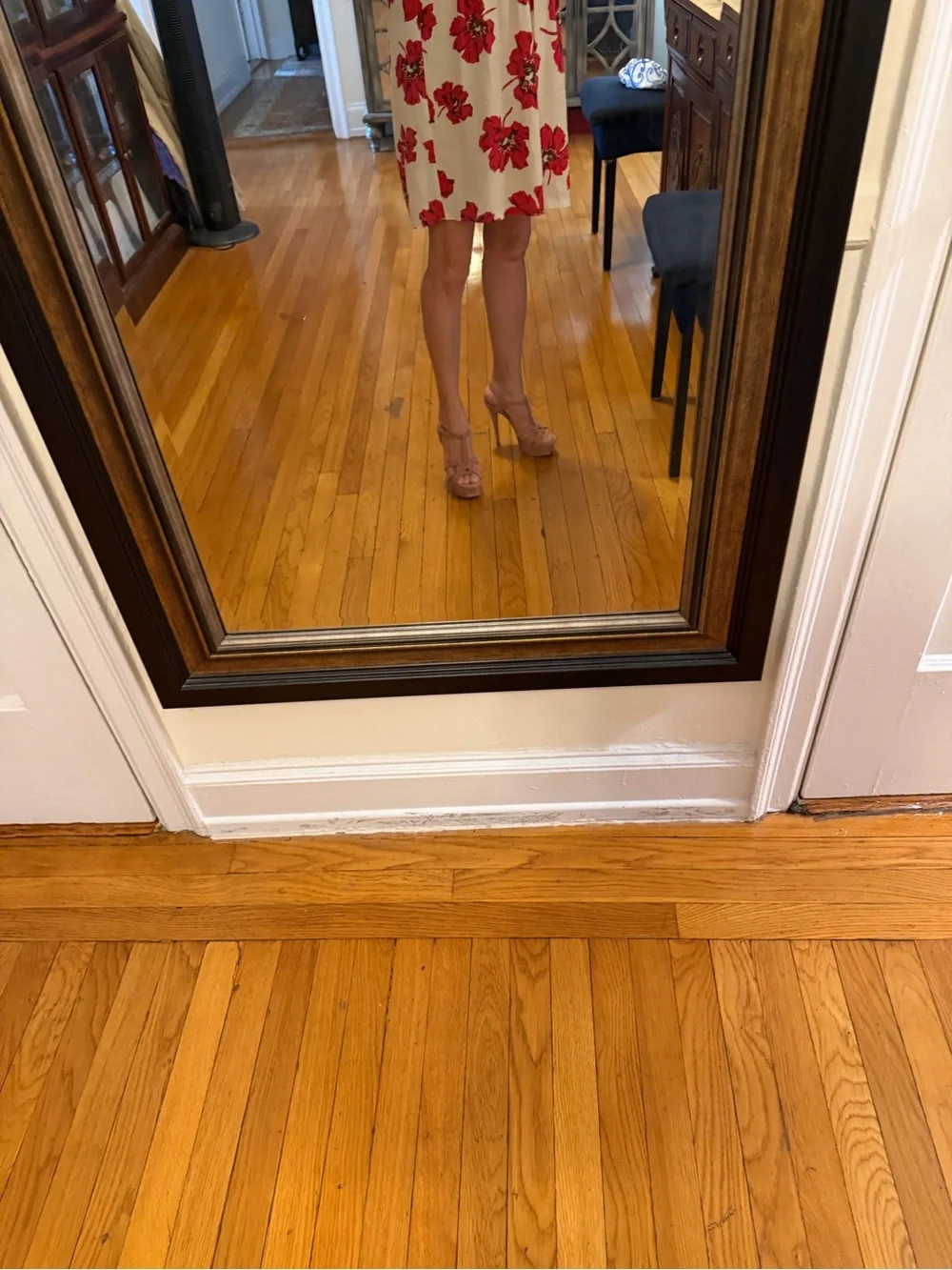 Yves Saint Laurent Rose Suede Platform T-Strap Heels